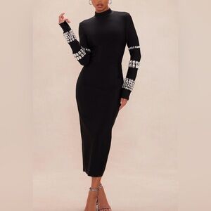 Elegant Black Dress with Embellished Sleeves